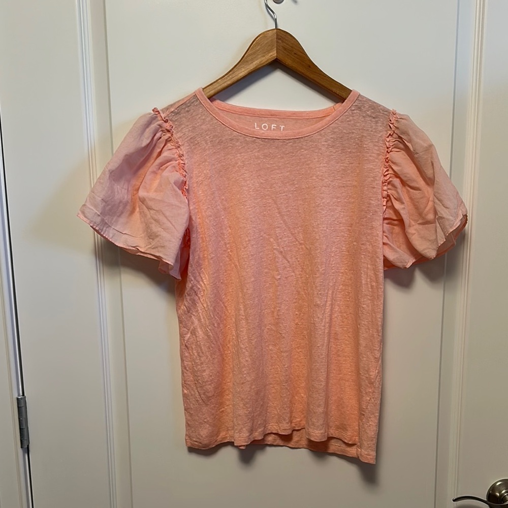 LOFT Women's Pink Puff Sleeve Top
